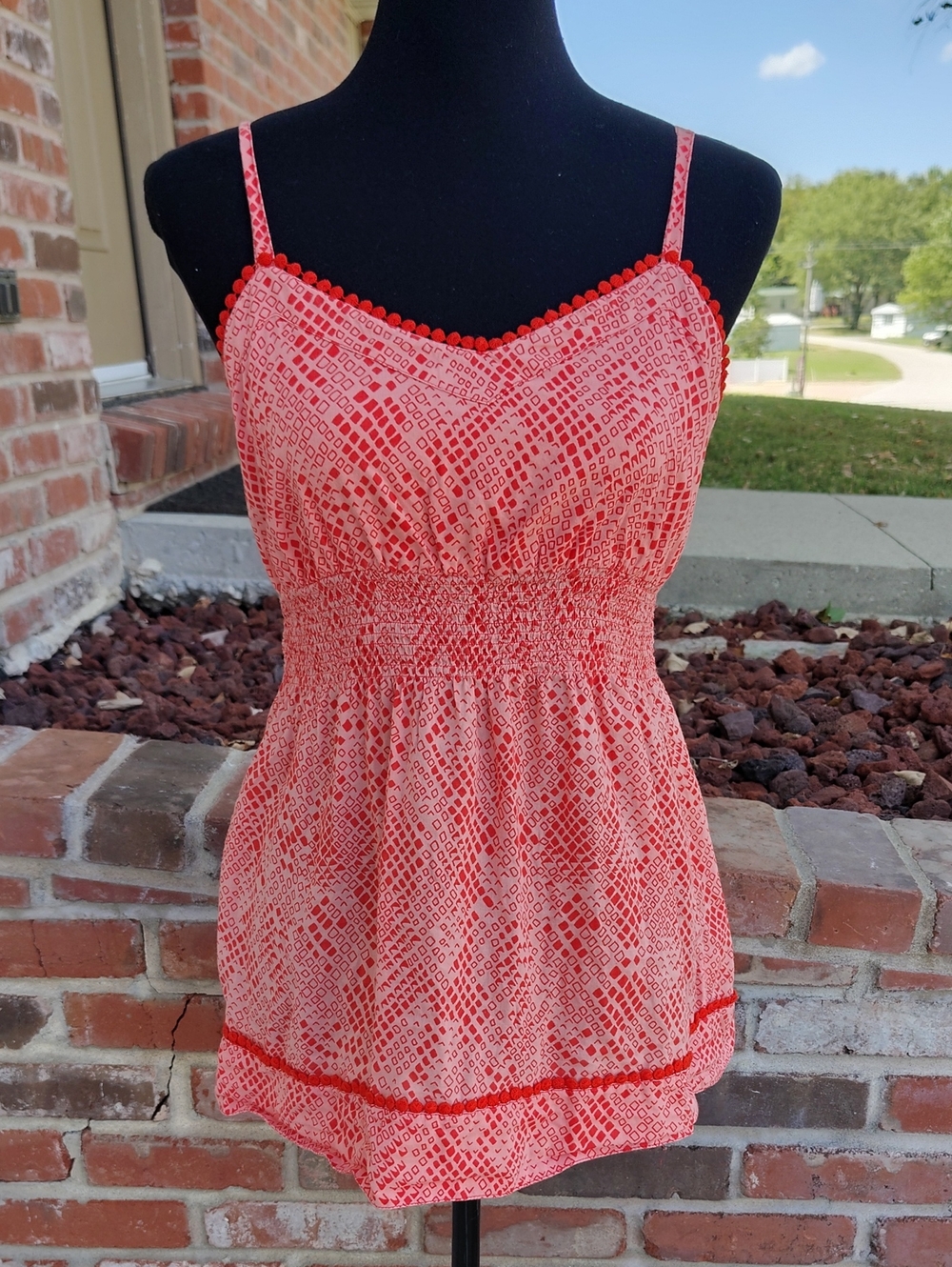 Vintage Elle Babydoll Sweetheart Neckline 100% Cotton Cami Tank Top Size S Y2K